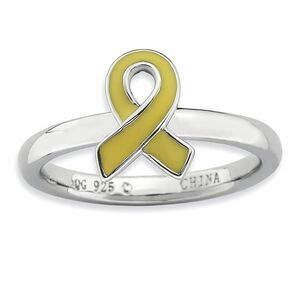 Silver Stackable Yellow Enamel Awareness Ribbon Ring Size 10